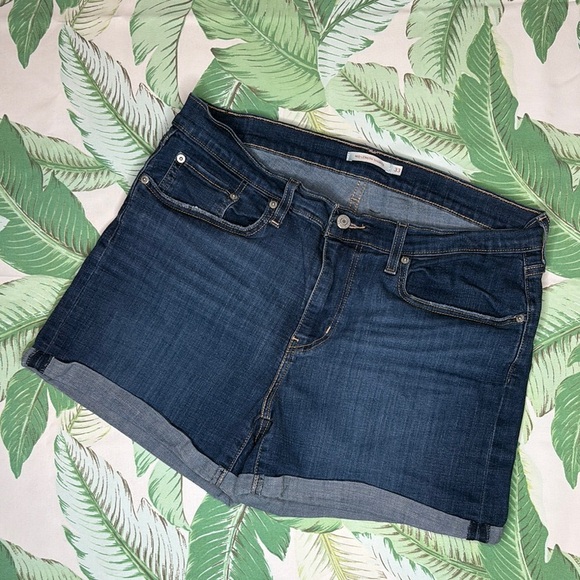 Levi’s Dark Blue Denim Mid Length Cuffed Shorts - Picture 1 of 7